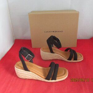 Lucky Brand Nasli Espadrille Wedge Sandals $79 - US Size 5 1/2 Black - 1336